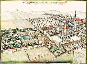 Mertzschütz, Schlos, Hoferaith und Revier - Zamek, widok z lotu ptaka wraz z ogrodem, folwarkiem i wsią